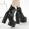 Fashion 14CM Women Chunky Ankle Boots Leather cosplay Round Toe Platform Knight Boots Shoes High Heels Black White Thick Heel Lace Up
