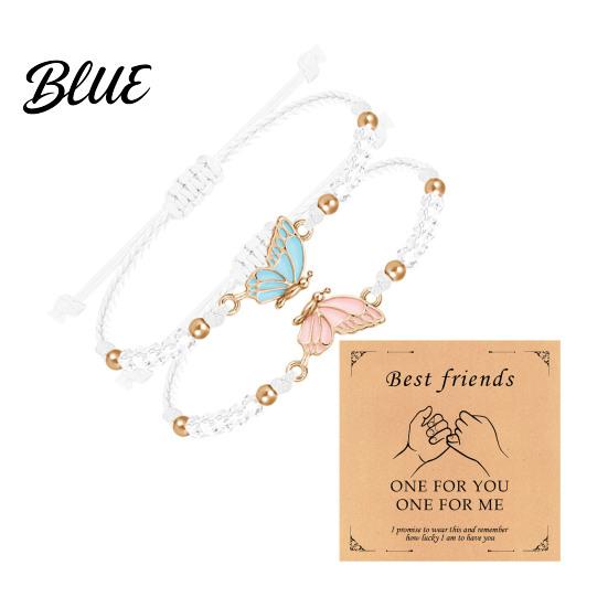 Durable Wax Cord Bracelet 2Pcs/Set Couple Adjustable Rope Butterflies Pendant