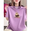 Korean Retro Print Loose Plus Size Women's T-Shirt, Round Neck, Short Sleeve, Slimming Style