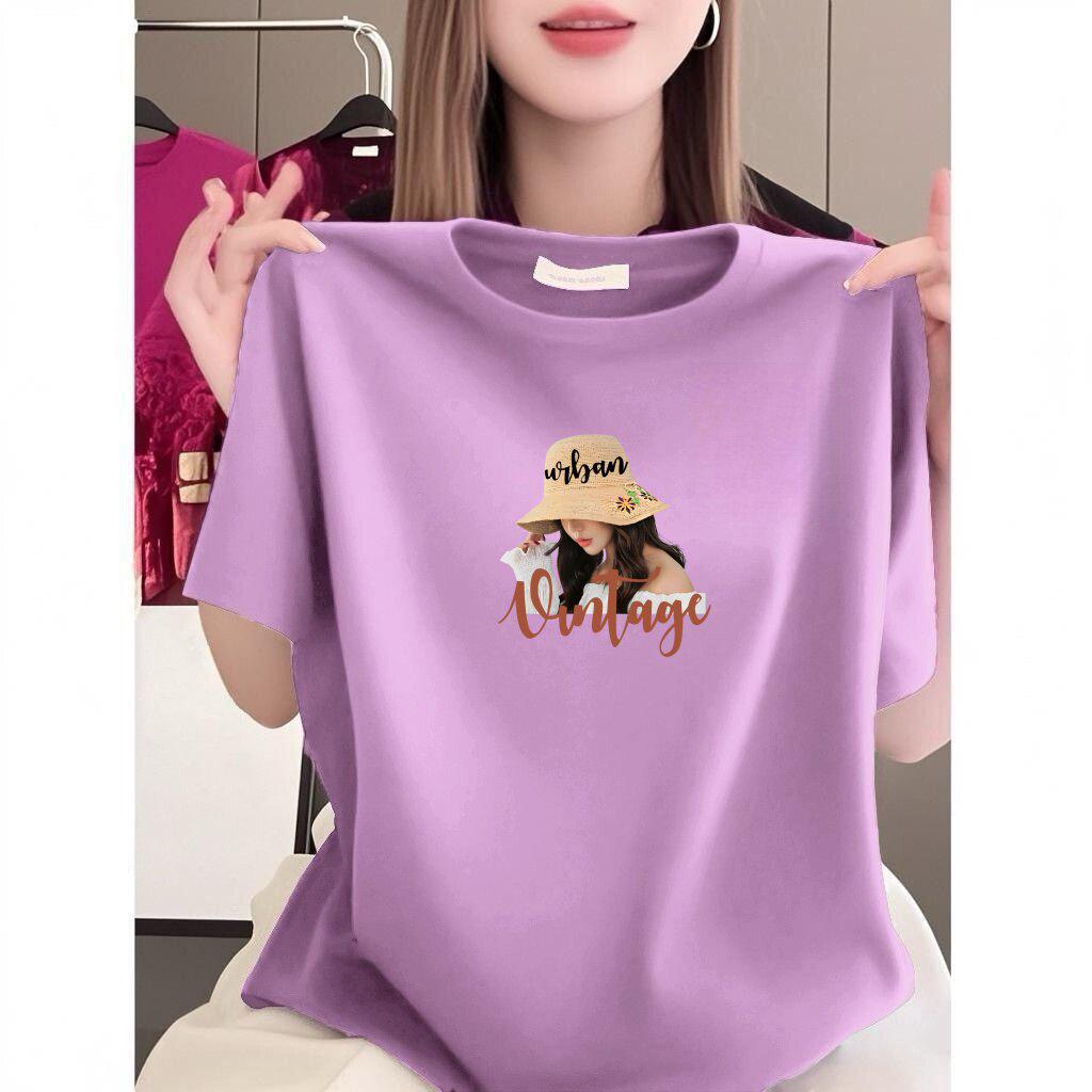 Korean Retro Print Loose Plus Size Women's T-Shirt, Round Neck, Short Sleeve, Slimming Style