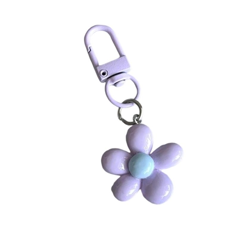 Vibrant Five Petal Flower Keychain Lovely Resin Accessory For Bags And Keys Stylish Gift Portable Everyday Use Accessory