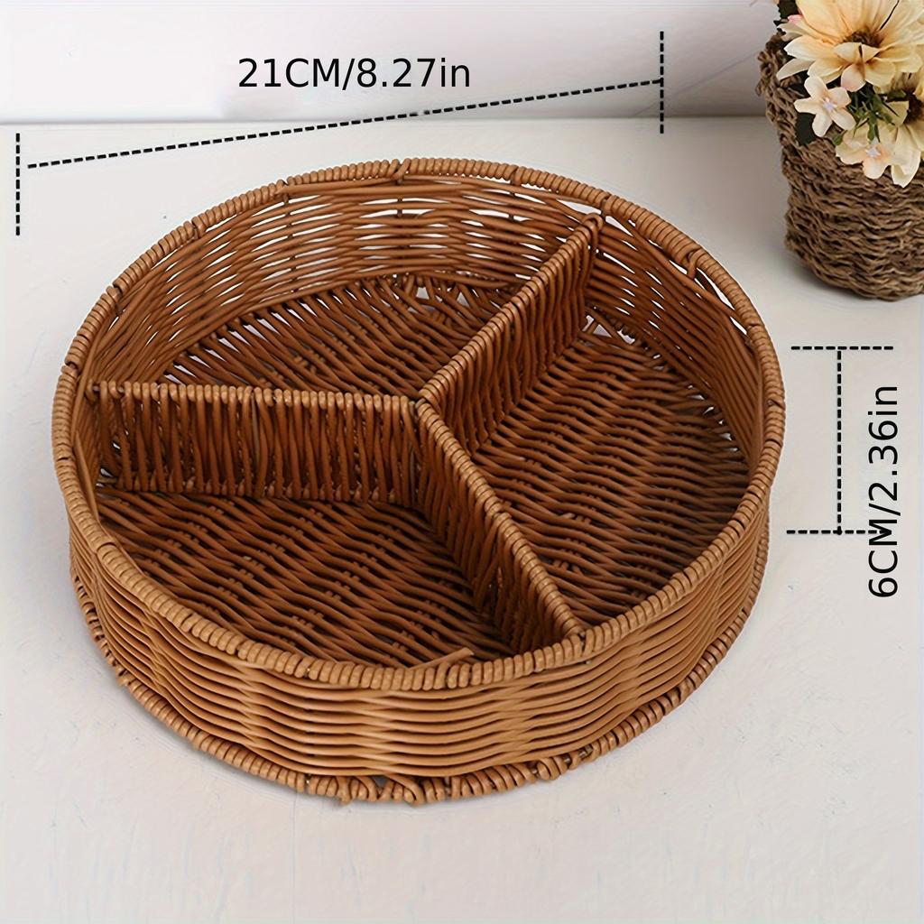 1pc Handmade Imitation Rattan Woven Fruit Basket, Home Utensil Retro Braided Bread Basket For Bread Candy Fruit Vegetable