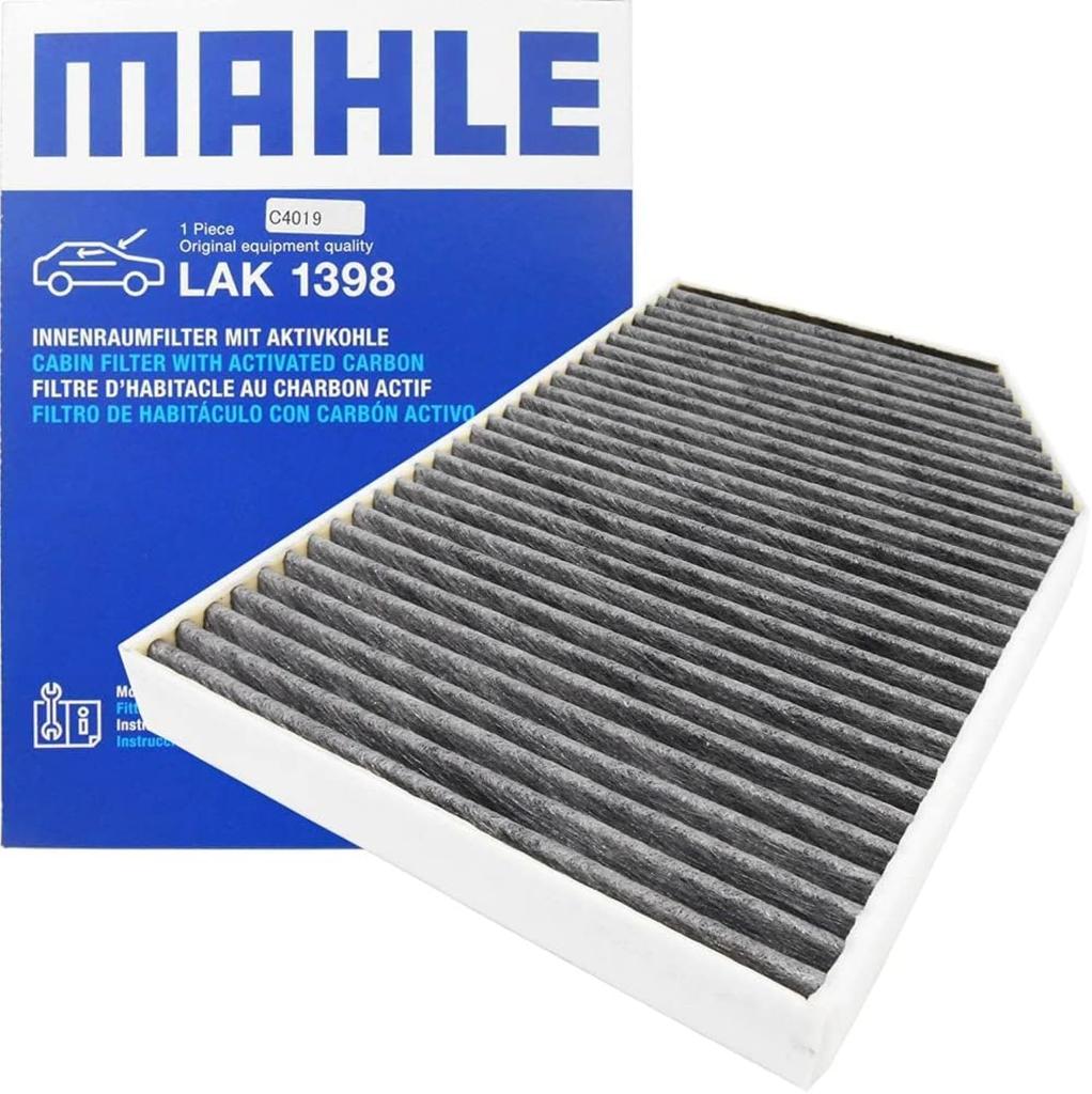 Mahle Activated Carbon Deodorizing Air Conditioner Filter for BMW 3 Series, 4 Series, and other vehicles. Dimensions: 299mm (length) x 212mm (width) x