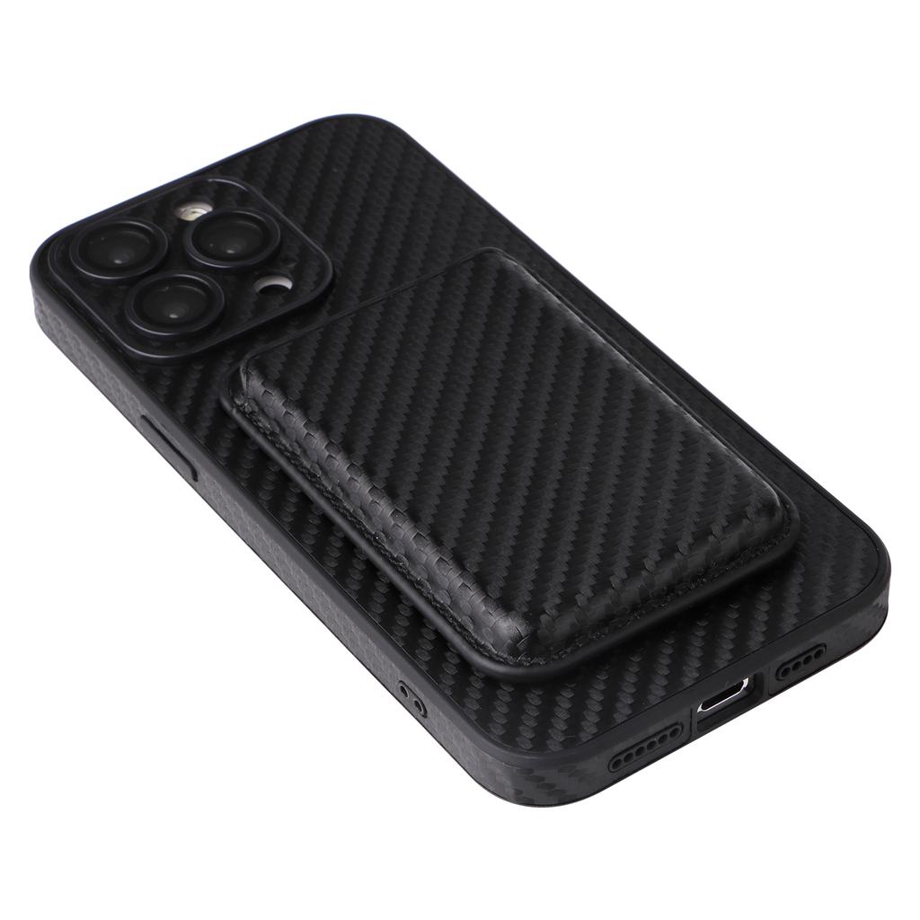 Para Capa iPhone 15 Pro com Porta-Cartões Magnético Removível Textura Fibra de Carbono Capa de Telefone