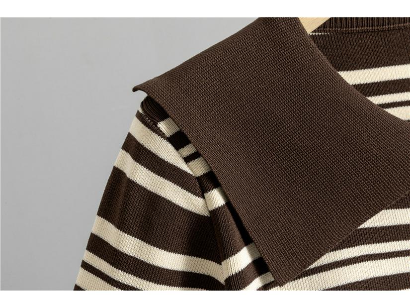 Women's Korean Fashion Striped Sweater & Wide-Leg Pants Knitted Set