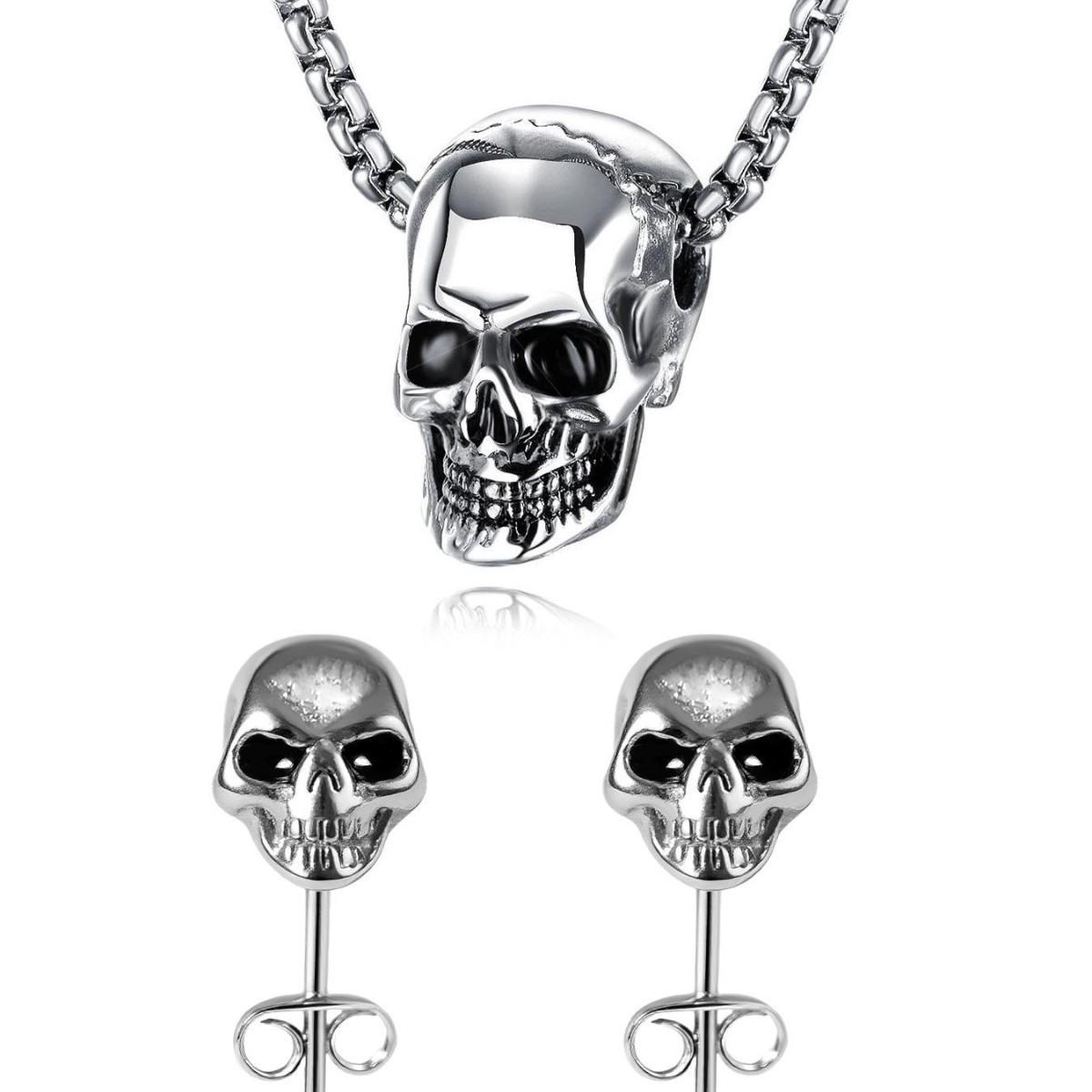 Retro Punk Skull Stainless Steel Stud Earrings - Unisex Hip Hop Style Stainless Steel
