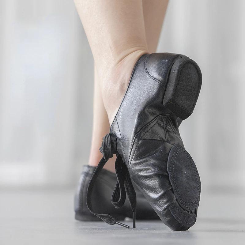 Módní unisex šněrovací jazzovky kožené s neoprenem semišová dělená podrážka polstrovaná pata dámské pánské jazzové salsa taneční boty