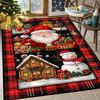 Christmas Plaid Carpet Santa Claus Snowman Cabin Print Area Rug Large Festive Floor Mat for Living Room Bedside Winter Decor