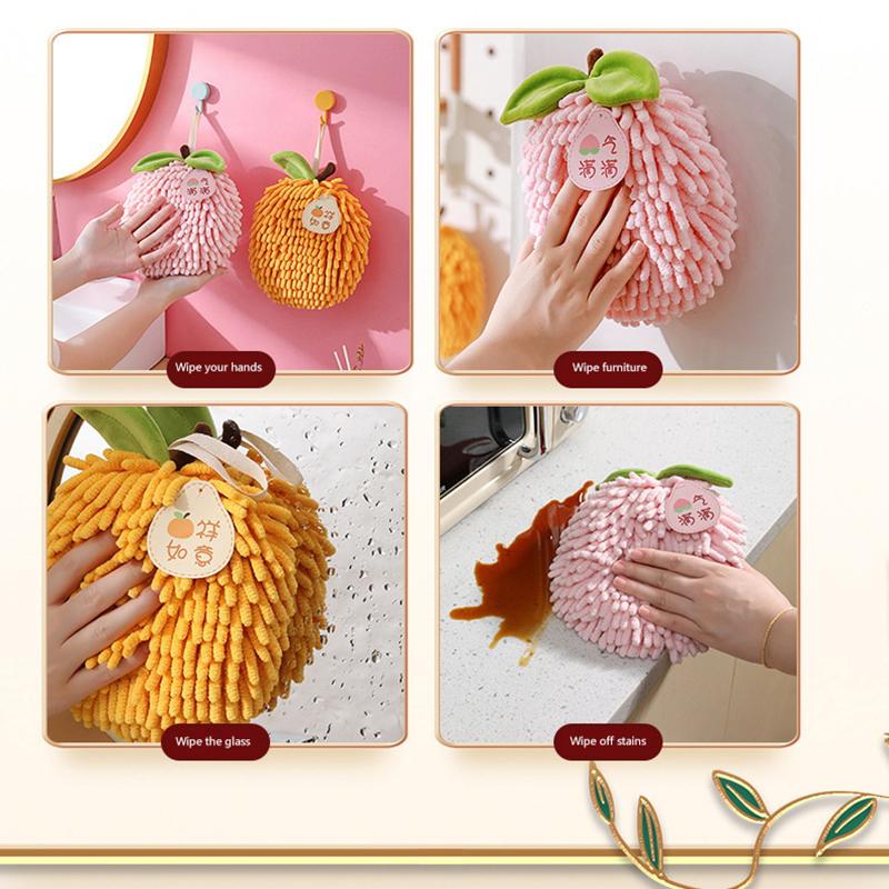 Cute Chenille Hand Towel Kitchen Bathroom Hand Ball With Hanging Loop Quick Drying Soft Absorbent Towel Home Tool