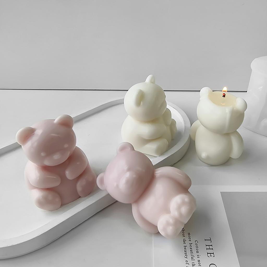 Cute Bear Silicone Candle Mold DIYs Handmade Soap Plaster Ice Cube Baking Mould Scented Candle Making for Birthday Party