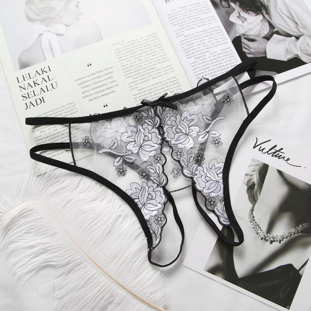 Sexy Lingerie Women's Underwear Embroidered Hollow Mesh Seductive Thong Panties Underpants G Strings Crotchless Bandage Underwear Lingerie for Women