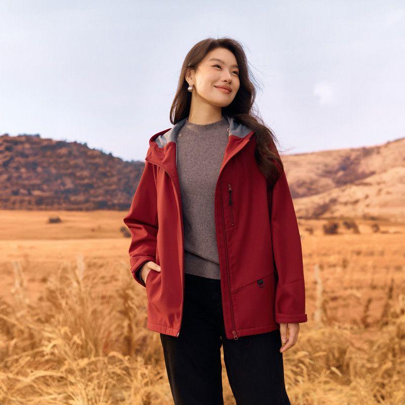 

[Outdoor Sports Style Jacket] Xianlixiu Plus-Size Women s Water-Repellent Warm Jacket for Fat Girls 2026 Spring New Style Red 1 XL