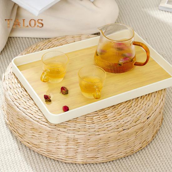 Vassoio per tazza da tè con motivo in legno Moderno rettangolo antiscivolo Resistente PP Multifunzionale per servire frutta Stoviglie Portaoggetti per organizer Rack Cucina