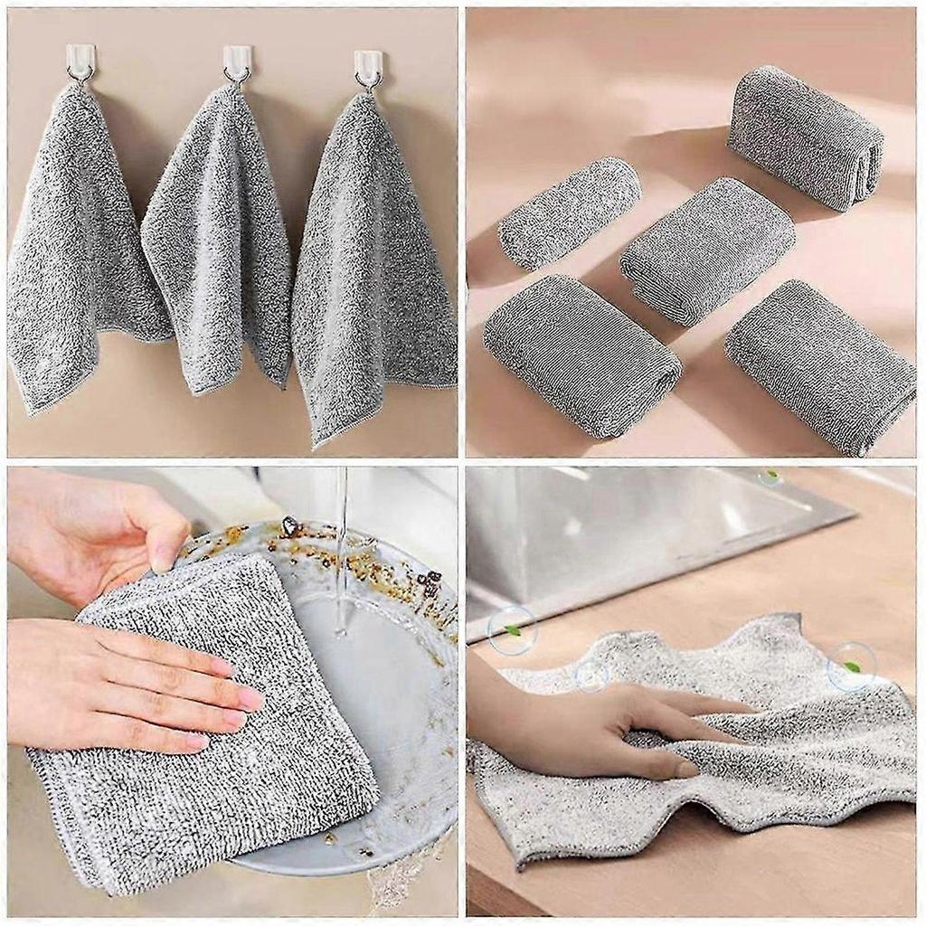 Dishwashing Cloth Kitchen Scrubber for Cleaning 10Pcs Reusable Grey Towels