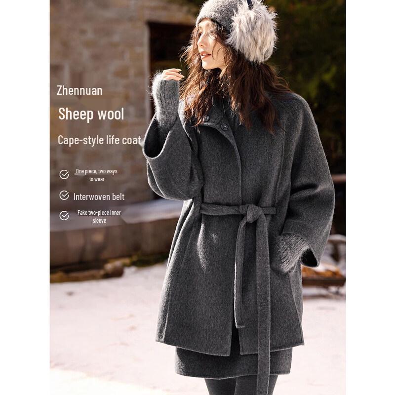 XWI Women s Faux Two-Piece Knit Sleeve Double-Sided Wool Coat M