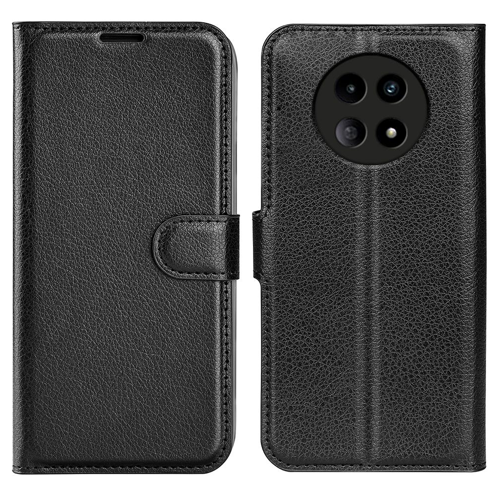 

Чехол для Realme 12 5G с текстурой личи, кошелек, чехол для мобильного телефона с магнитной застежкой Black