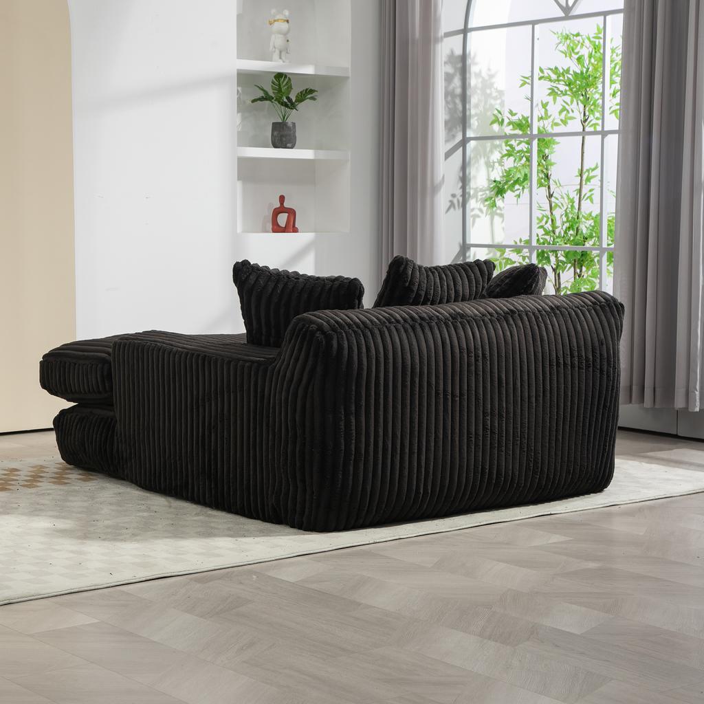 Modern Corduroy Sleeper Sofa Cloud Couch with 3 Soft Cushions, Comfortable Single-Seat Floor Sofa for Living Room Apartment Office (Black)