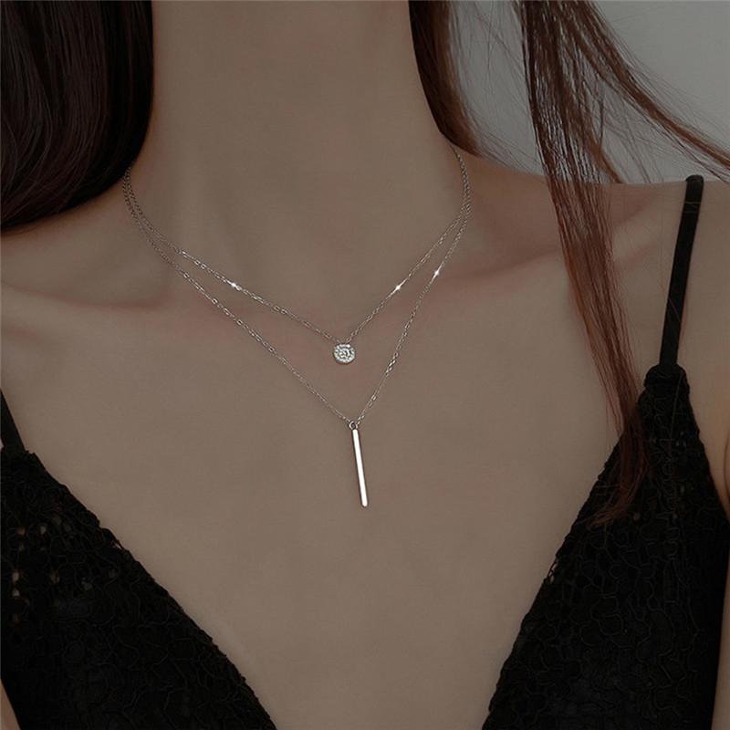 European And American Fashion Geometric Long Strip Circular Double Layer Simple Necklace Collarbone Chain For Women