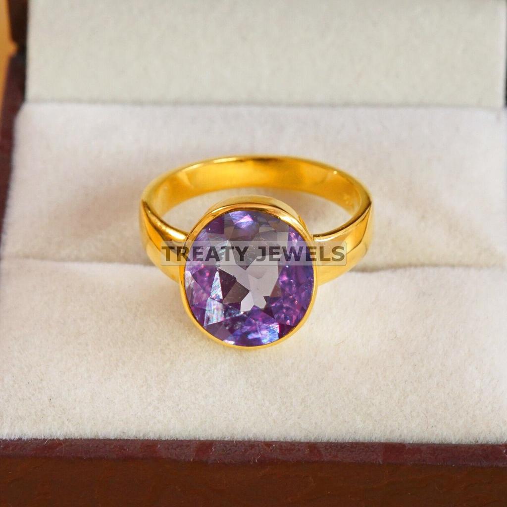 Alexandrit Ovalschliff Mit 925 Sterling Silber Vergoldeter Ring Für Herren #A603 JL375656789302