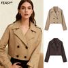 Trendy Windbreaker Jacket for Women with Double Lapel