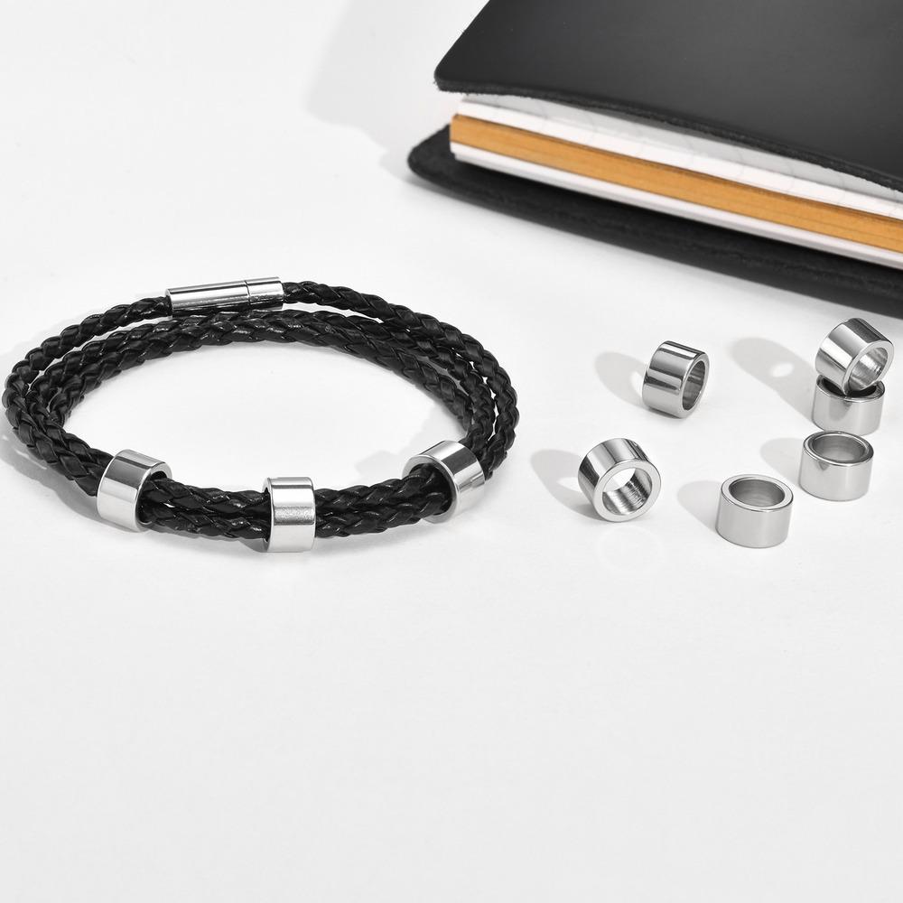 Custom 1-7 Names Multi Layer Leather Bracelet for Men,Stainless Steel Beads Handmade Braided Wristband,Gift for Father Dad