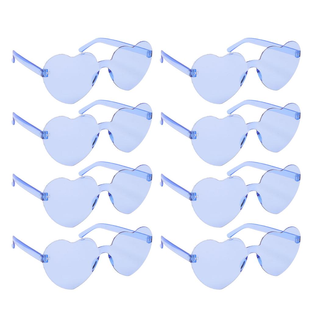 8 Pairs Heart Sunglasses PC Lens Novelty Frameless Heart Shaped Glasses for Women Beach Party Blue