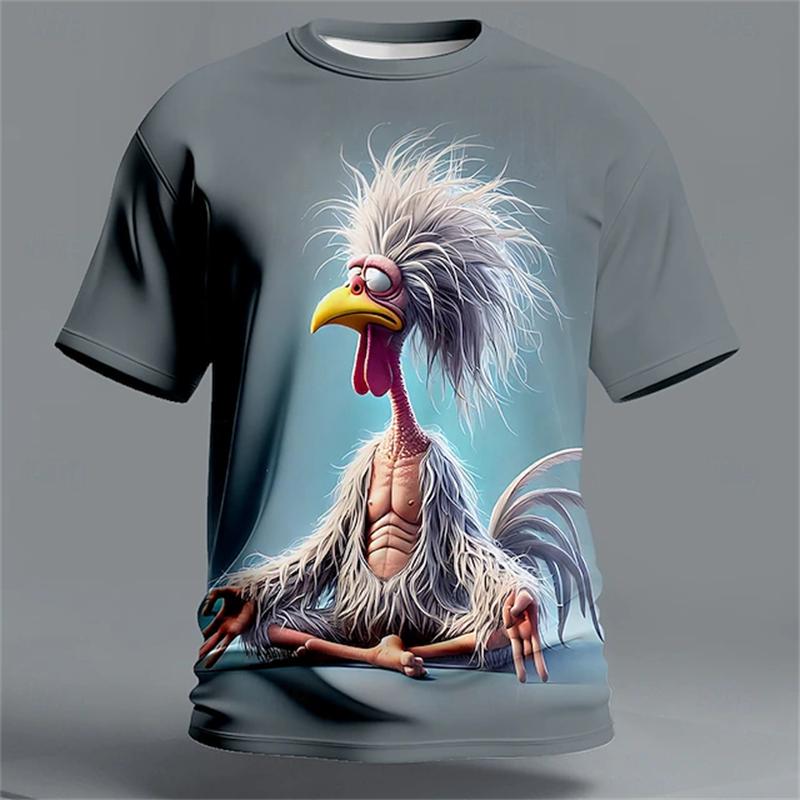 Fun Unique Animal 3D Print Men's T-Shirt Summer Loose-Fit Short-Sleeve Top Casual Crew Neck T-Shirt