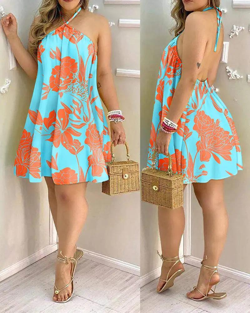 2022 Summer Off-Shoulder Halter Neck Loose Women's Dress