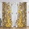 3D 2pcs Golden Peacock Curtain Study Room Kitchen Living Room Rod Pocket Top Window Drap Bedroom Accessories Room Decor Home Dec