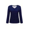 2025 Women's Basic V-Neck Long Sleeve,White Polka Dots Printed Polyester Relaxed Fit Tees Shirt,Spring Fall Casual Comfort Tops