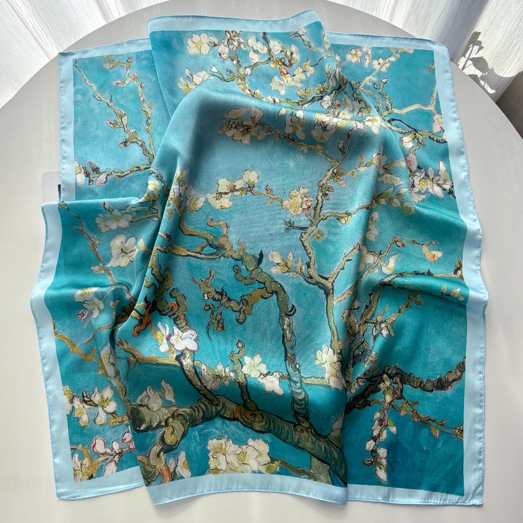 Fashion Printed Square Scarf Women Imitation Silk Scarves Bandanas Luxury Floral Hijab Neckerchief Elegant Travel Shawl Wraps