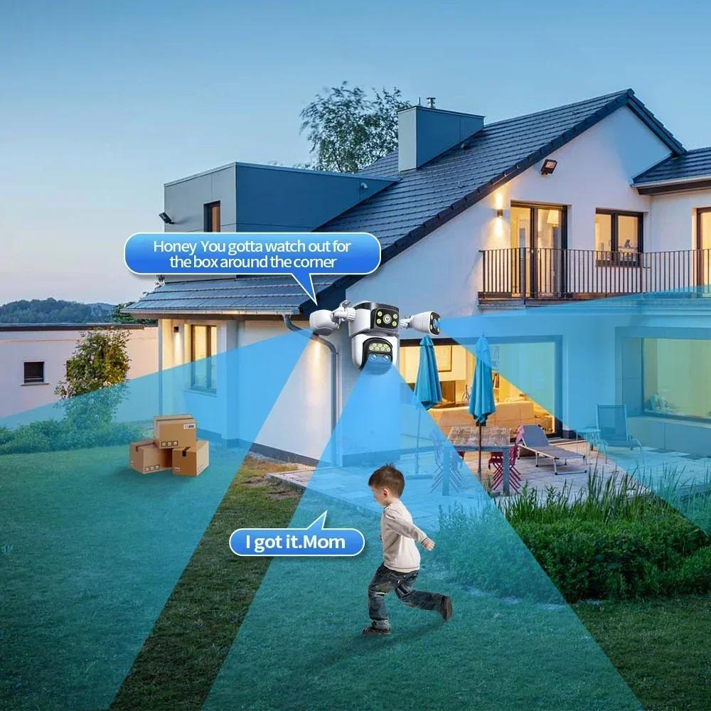 10K UHD WiFi6 20MP Outdoor Security Camera with 10X Zoom Four Screens Four Lenses PTZ Auto-Tracking Waterproof for CCTV