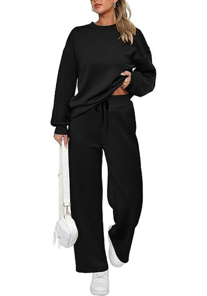 2026 Women's Fall/Winter Long Knitted Two-Piece Set with Long Sleeve Top and Wide-Leg Lace-Up Pocket Pants