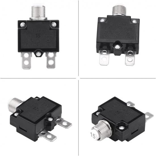 Thermal Overload Protector, AC 125/250V Push Reset Button Circuit Breaker Protector(15A) Thermal Circuit Breakers Reset Button Way 101 15 Amp Reset