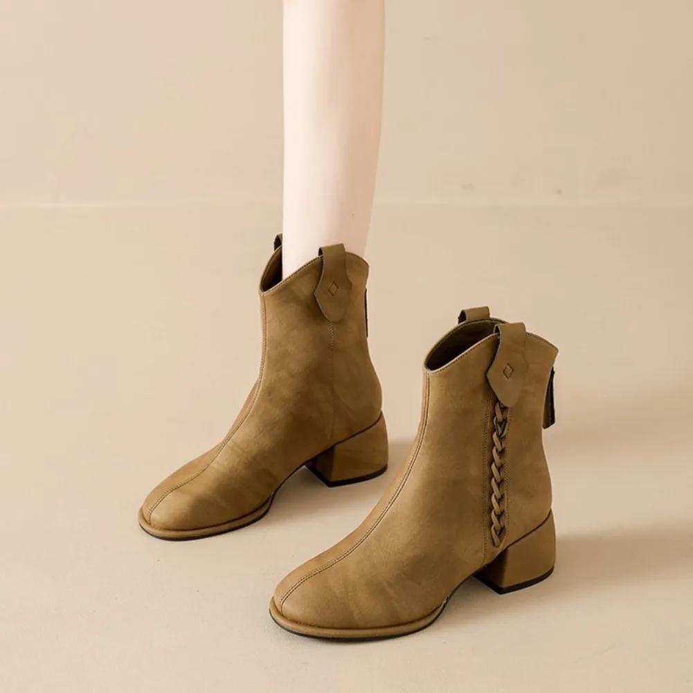 New Autumn Winter Women Ankle Boots Casual Back Zippers Low Heels Shoes Ladies Vintage Short Booties Fashion Soft Leather Shoes