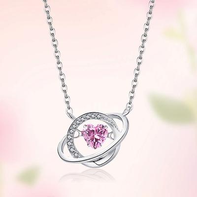 Love Planet Necklace Female Sweet Temperament Clavicle Chain Pink Zircon Pendant Necklace Gift