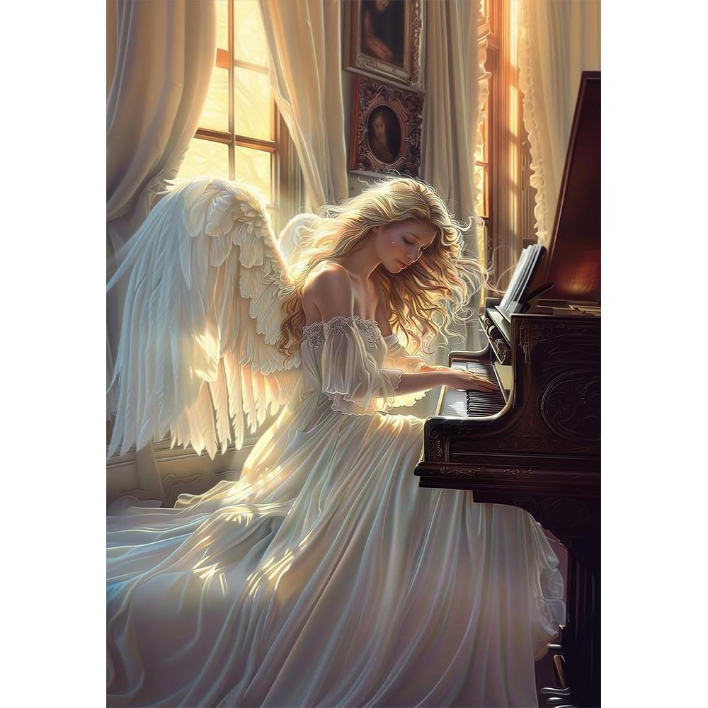 5D DIY Retro Angel Wall Art Round Diamond Painting Church Style Beautiful Angel Devotion Art Home Decoration