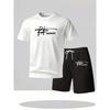 Digital Print Summer Pattern Men's Casual Two-piece Set, Round Neck Short-sleeve T-shirt and Drawstring Shorts