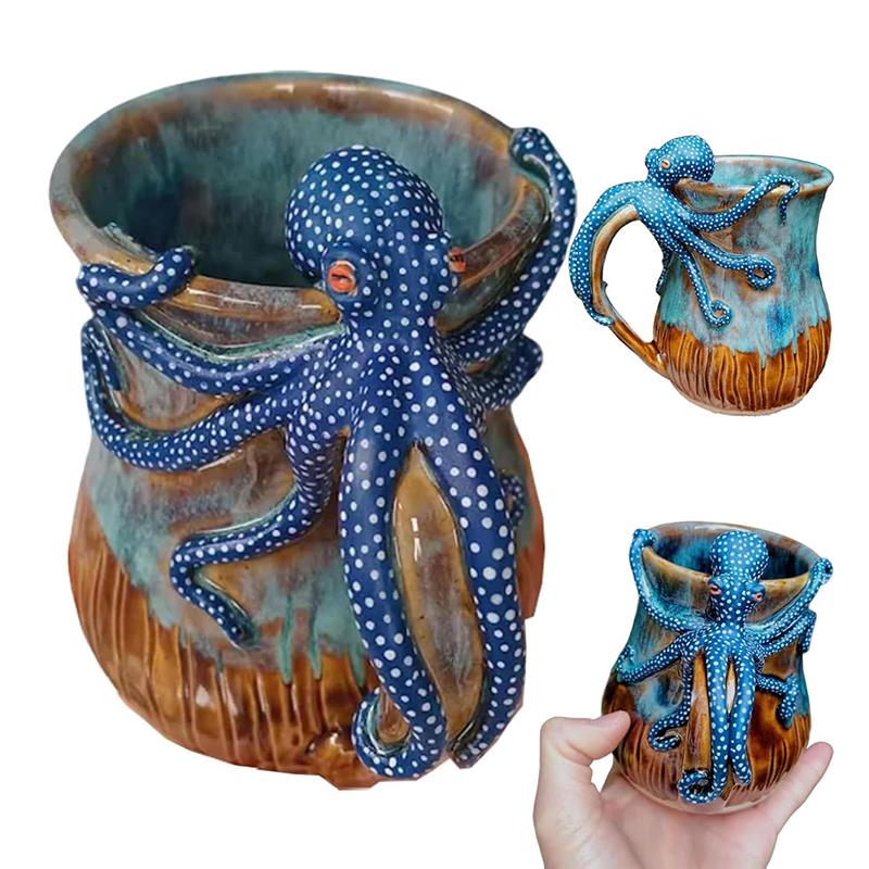 

Deep Blue Octopus Mug Handmade Statue Sea Animal Mug With Handle Novelty Drinkware For Coffee And Milk Tea Enthusiasts Gifts 350ml