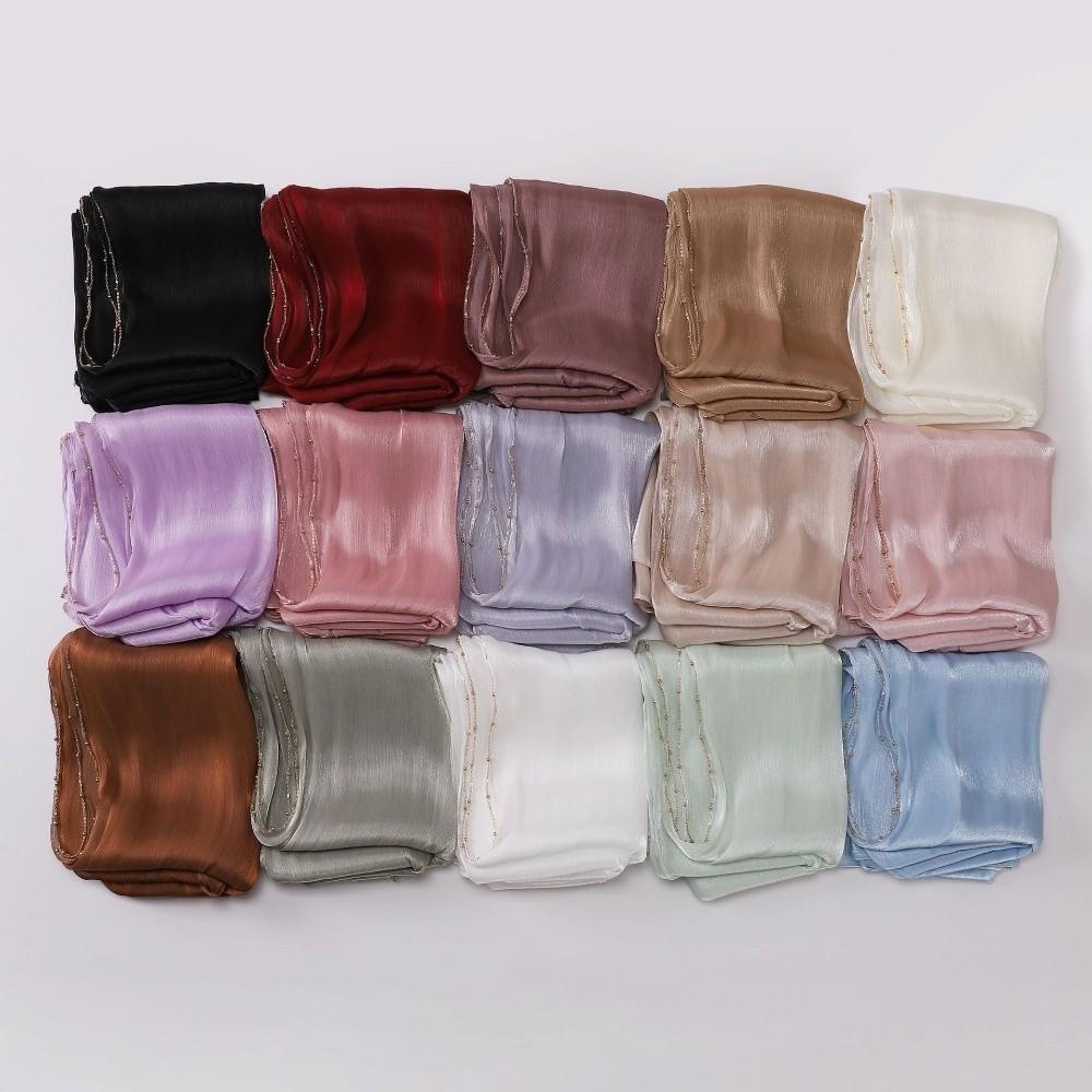 High Qulaity Solid Color Silk Scarf Unilateral golden chain Shining Sunscreen shawl Long Soft Chiffon Hijab Veil Outdoor