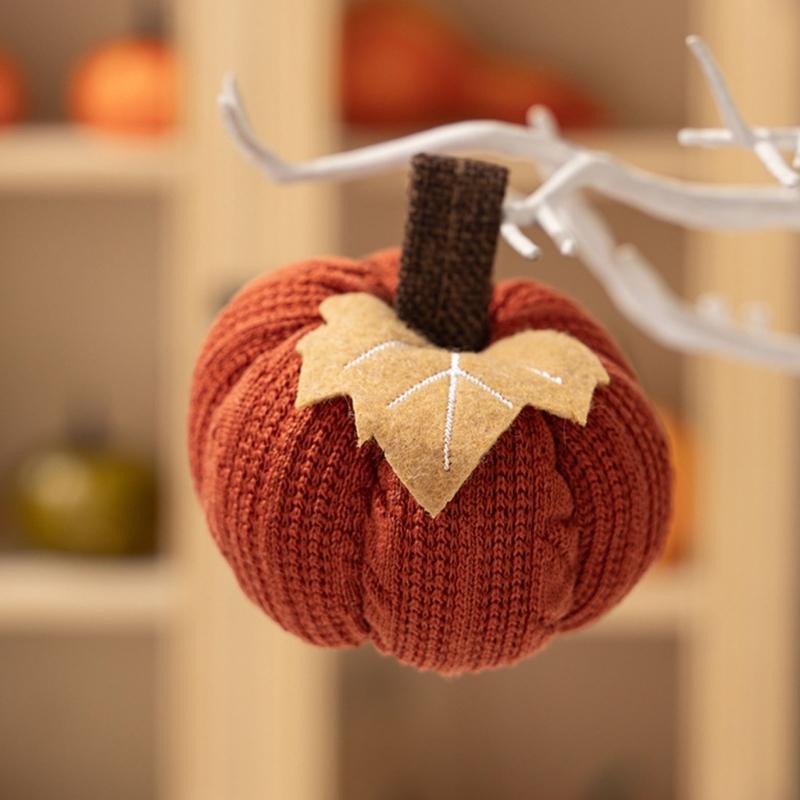 Handmade Crochet Pumpkin Decoration With Polyester Fabric Harvest Festival Shelf Display Accessory
