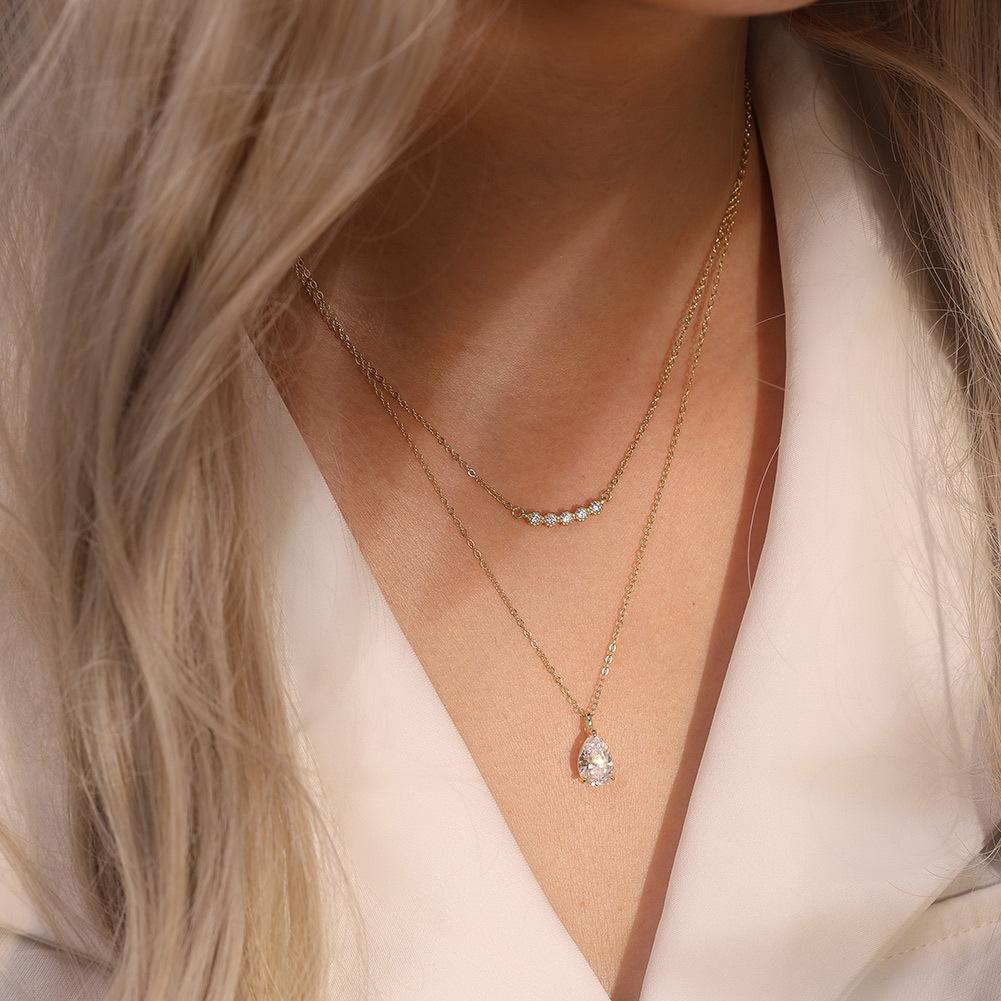 Fine Pendant Necklaces 8A Cubic Zircon Waterdrop Charms 925 Sterling Siver 14k Gold Plated CZ Necklace for Women