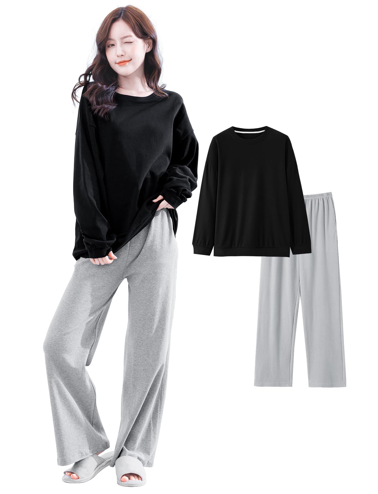 

Beatgos Cotton Long Sleeve Cute Set 2040 Women s 100% Pajamas, Loungewear, (Size L)