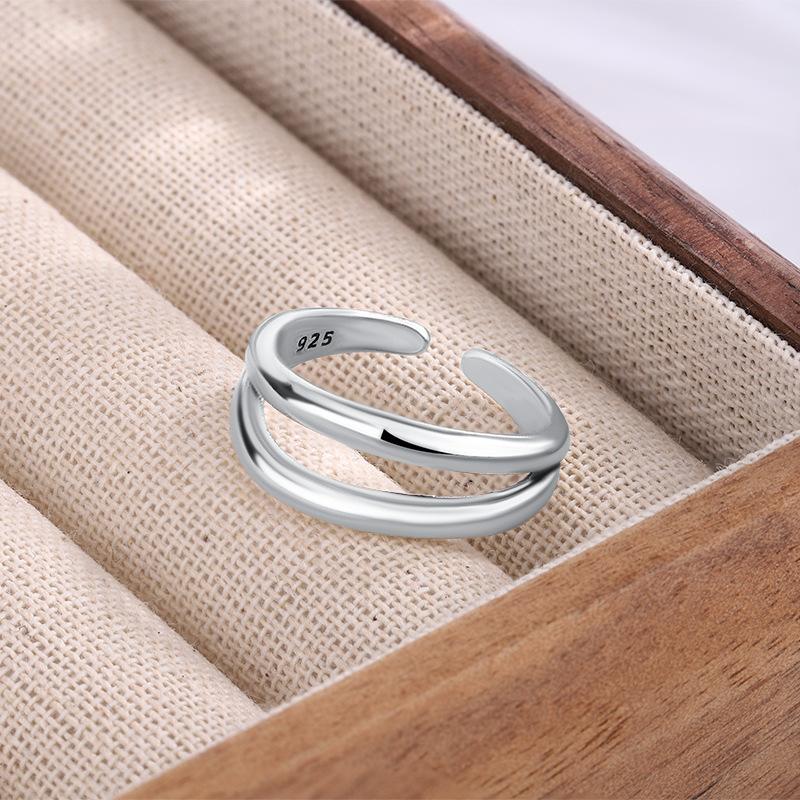 PANJBJ  925 Sterling Silver Double Layer Ring for Women Girl Gift Geometry Hollowing Out Minimalism Fashion Jewelry Wholesale