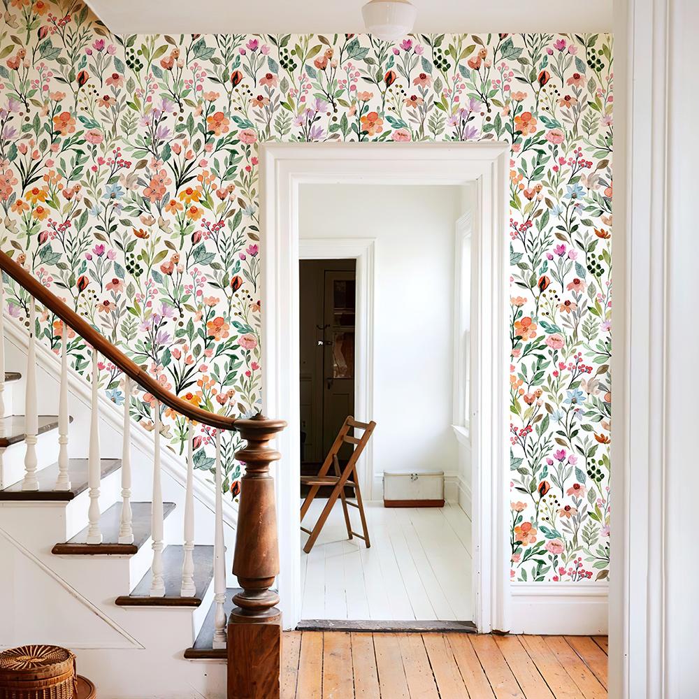 Colorful Floral And Leaves PVC Wallpaper Peel And Stick Home Decor Cabinet Sticker Morden Waterproof Kitchen Bathroom Wallpaper