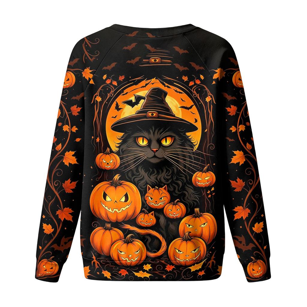 Women's Casual Halloween Print Raglan Long Sleeve Neck Sweatshirt Top