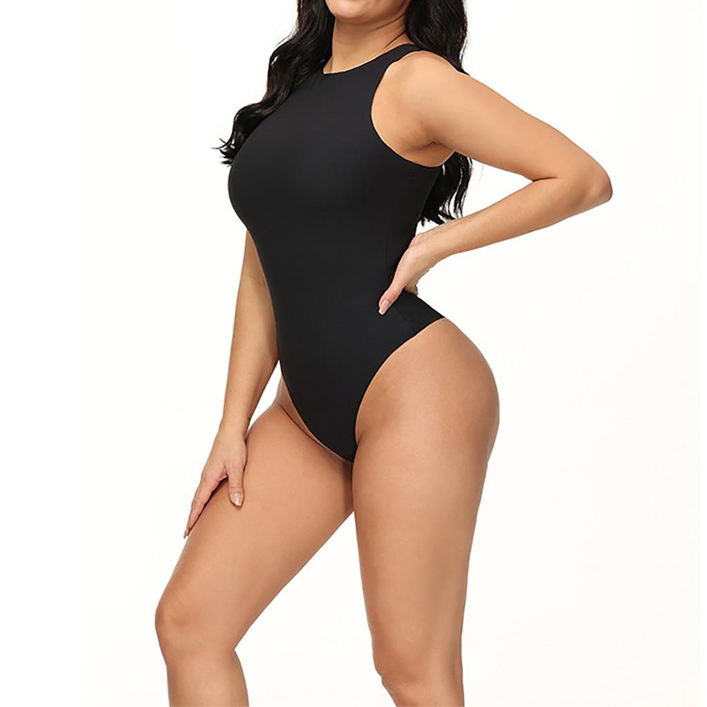 Damskie body bez rękawów, modelujące, typu racerback, body bez rękawów, modelujące, wyszczuplające, stringi, body, trykot, czarny