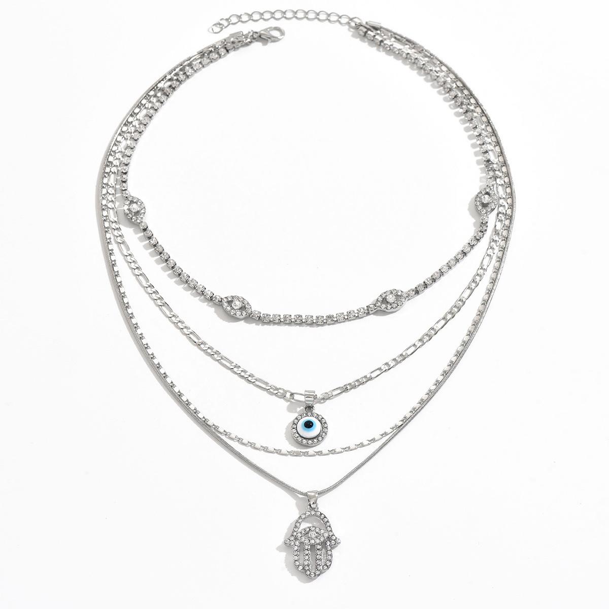 Hot-selling retro exaggerated design devil s eye pendant necklace fashionable multi-layer diamond ins collarbone chain