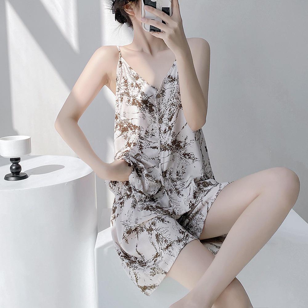 Neo-Chinese Cotton Silk Camisole Pajama Set for Women - Summer 2025 Beach Style