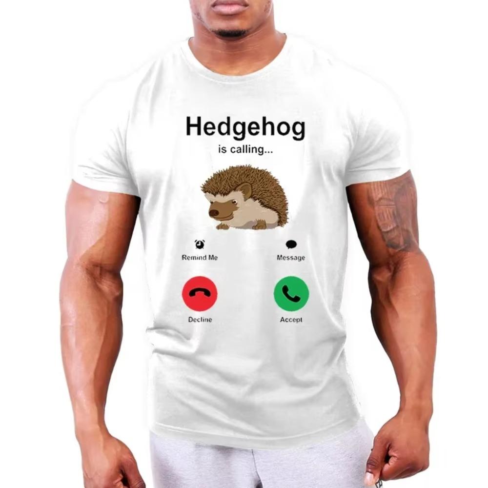 Hedgehog Is Calling Print Men T-shirts Oversized T Shirt Funny Cartoon Unisex Tshirts Summer Oversized T Shirt for Men Plus Size